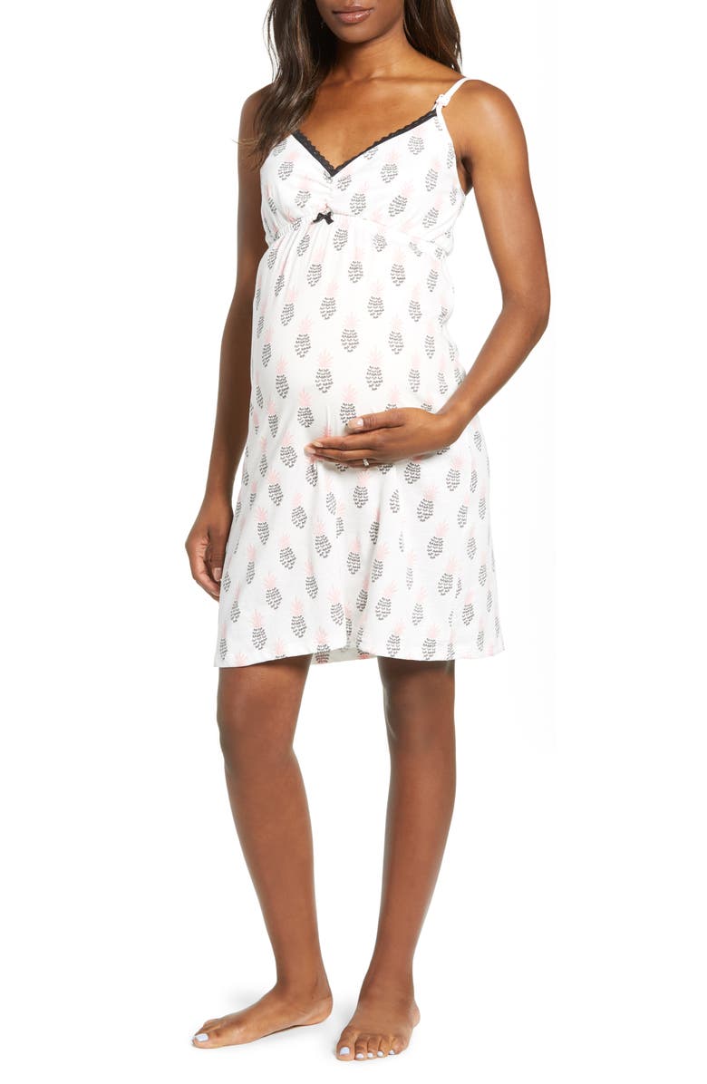 Belabumbum Pineapple Print Maternity/Nursing Chemise, Main, color,