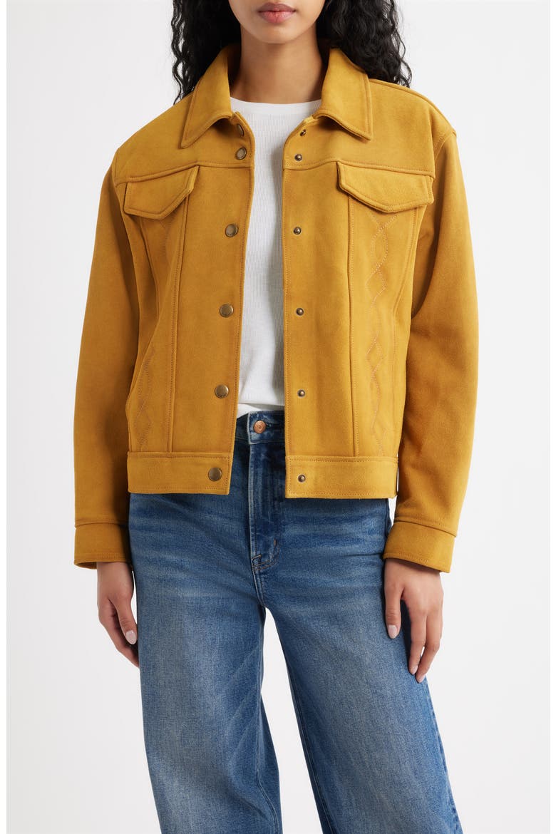 Cow Split Leather Jacket, Main, color, MOUSTARD