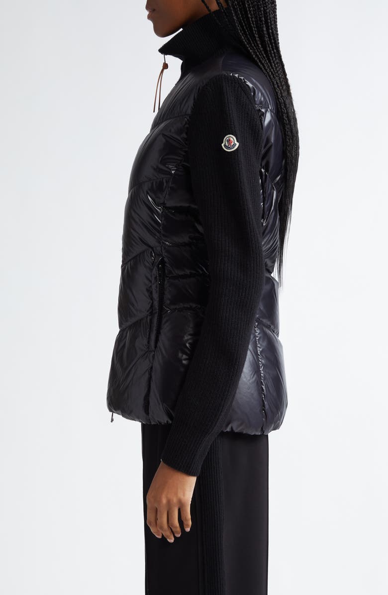 Moncler Quilted Down & Knit Cardigan, Alternate, color, Black