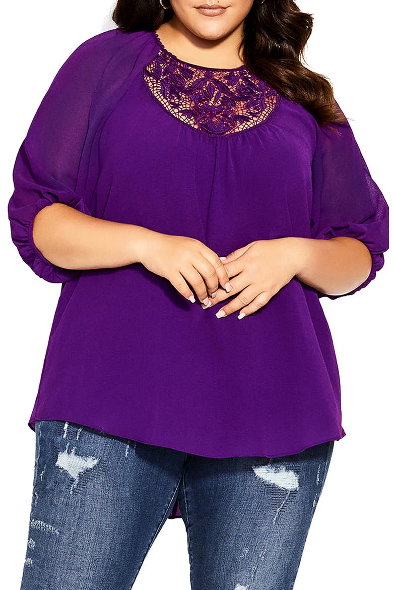 Love Lace Trim Top, Main, color, PETUNIA