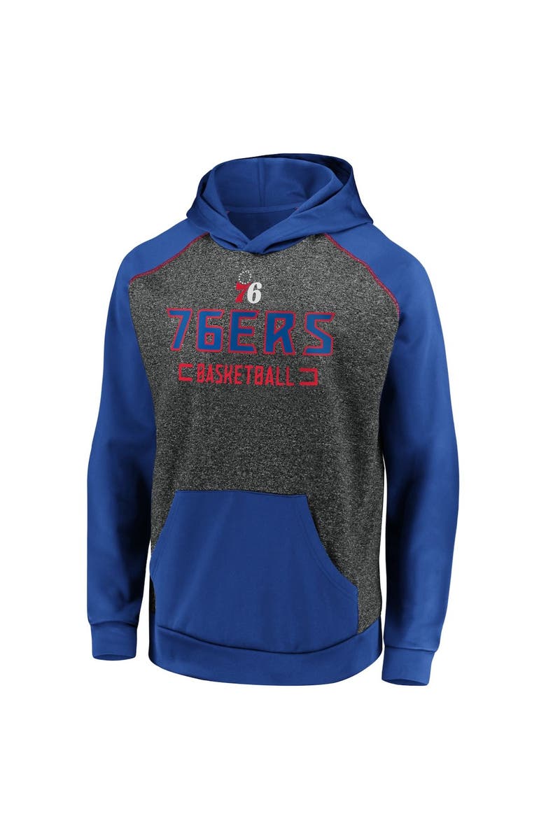 FANATICS Men's Fanatics Branded Heathered Charcoal/Royal Philadelphia 76ers Game Day Ready Raglan Pullover Hoodie, Alternate, color, 