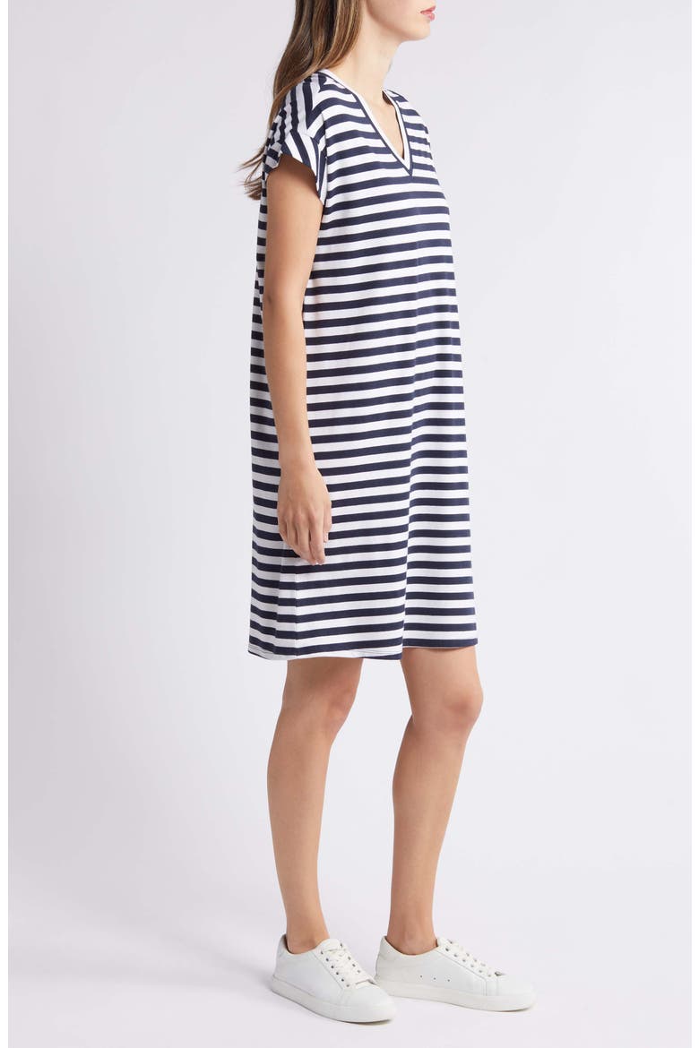 V-Neck T-Shirt Dress, Alternate, color, NAVY- WHITE CHARM STRIPE