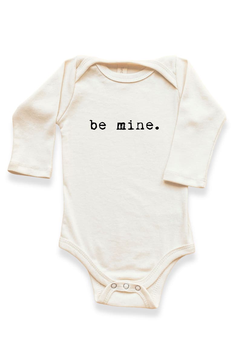 Tenth & Pine Be Mine Gender Inclusive Organic Long Sleeve Baby Bodysuit, Main, color, Natural Black Lettering