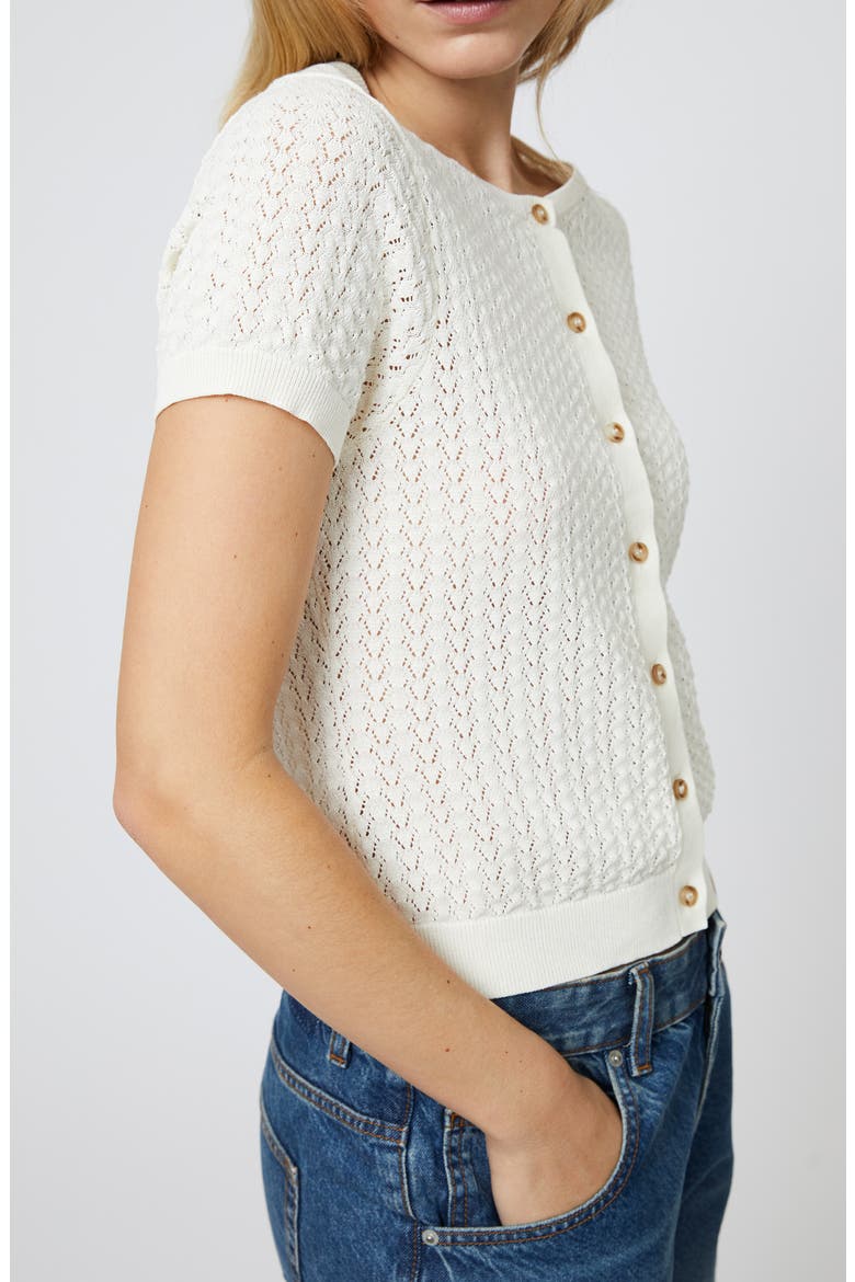 Pointelle Cotton Blend Cardigan, Alternate, color, CREAM