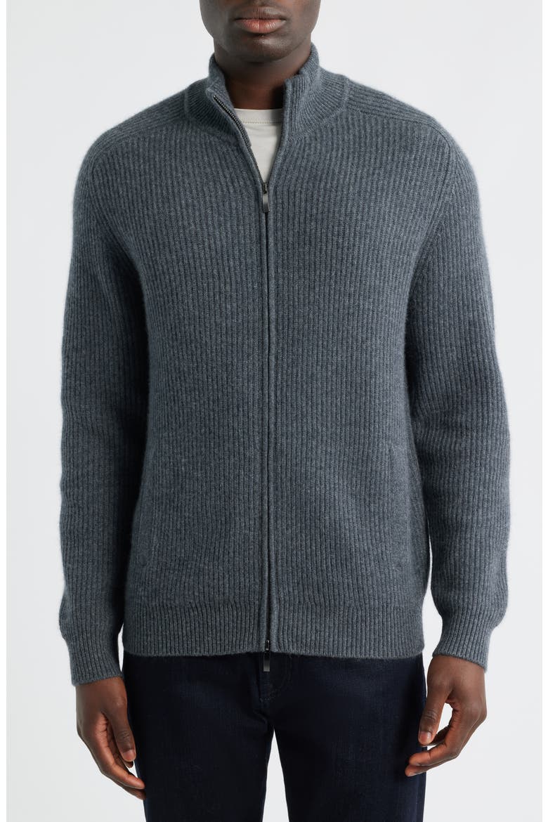 Luxe Cashmere Zip Cardigan, Alternate, color, GREY EMBERS HEATHER