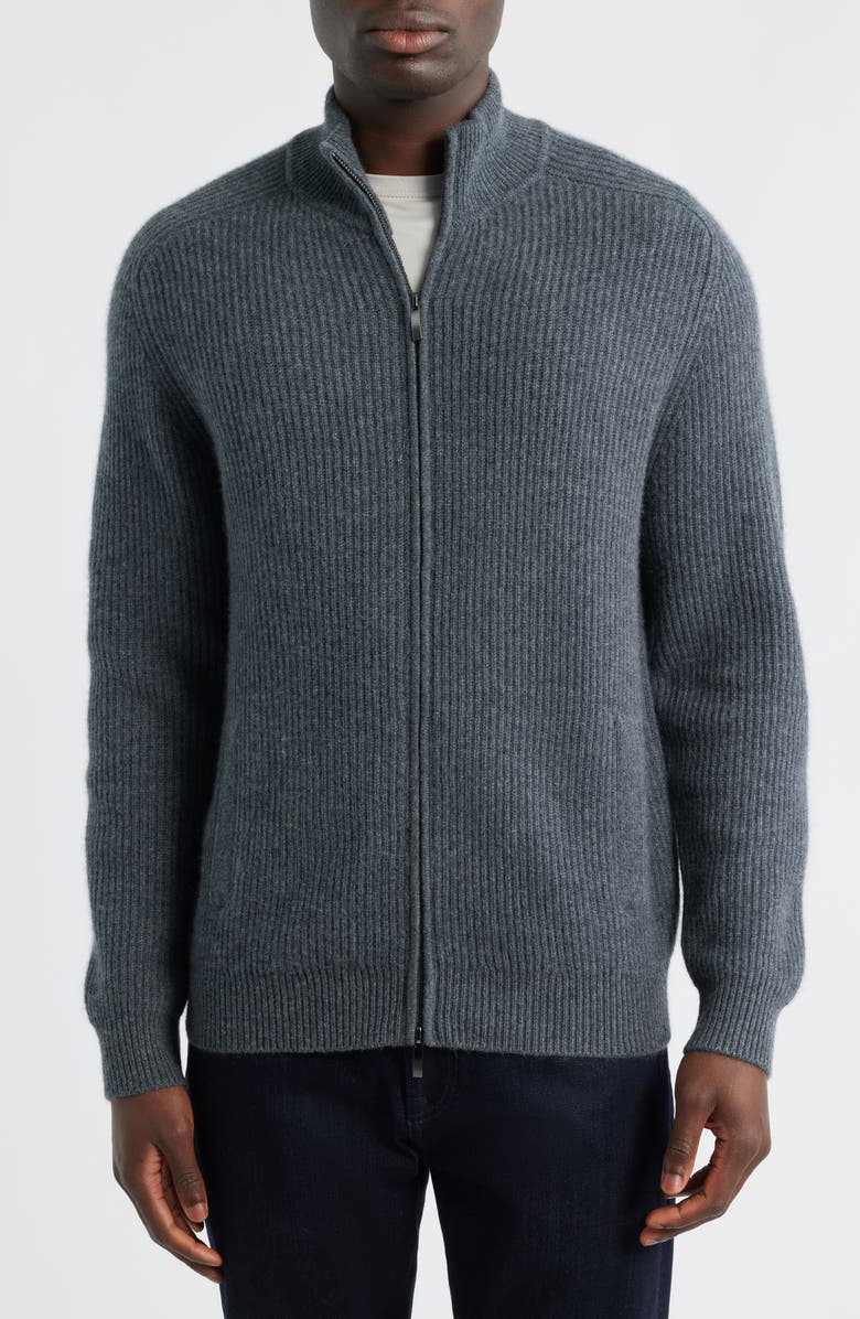 Nordstrom Luxe Cashmere Zip Cardigan, Alternate, color, Grey Embers Heather