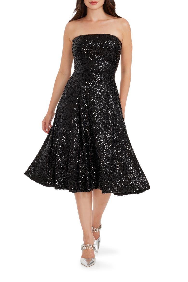 Ruby Sequin Strapless Cocktail Dress, Main, color, JET BLACK