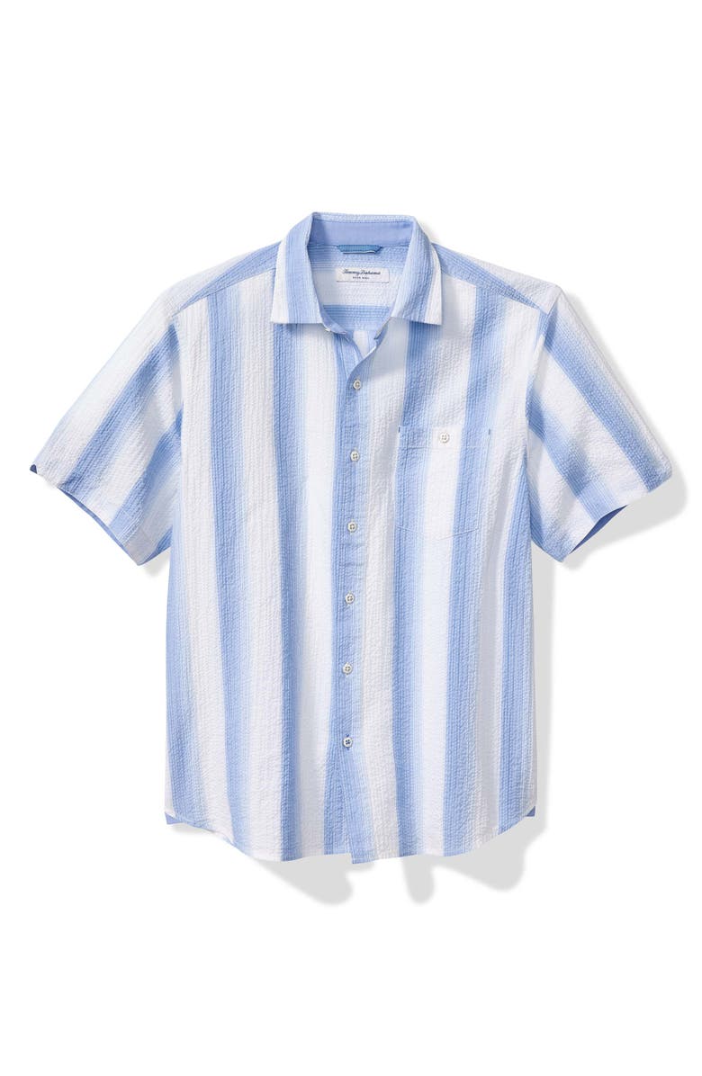Tommy Bahama Nova Wave Maliblue Stripe Short Sleeve Button-Up Shirt, Main, color, Big Sky Blue
