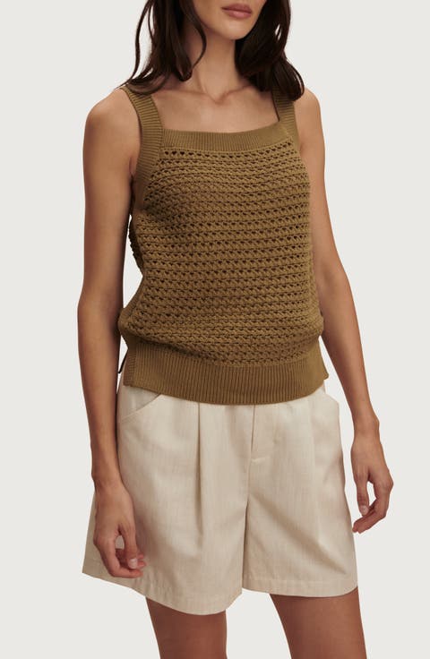 Ebden Square Neck Cotton Pointelle Tank