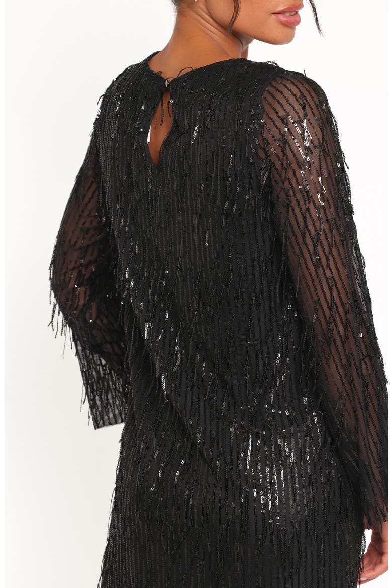 Serena Long Sleeve Sequin Fringe Minidress, Alternate, color, BLACK