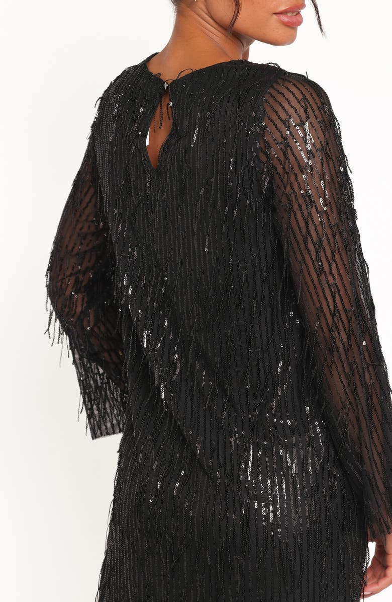 Petal & Pup Serena Long Sleeve Sequin Fringe Minidress, Alternate, color, Black