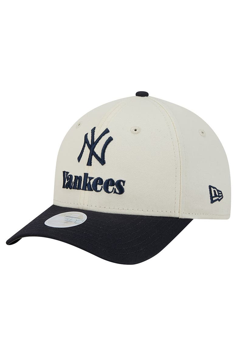 Women's New Era Cream/Navy New York Yankees Primary 9FORTY M-Crown Adjustable Hat, Main, color, Cream