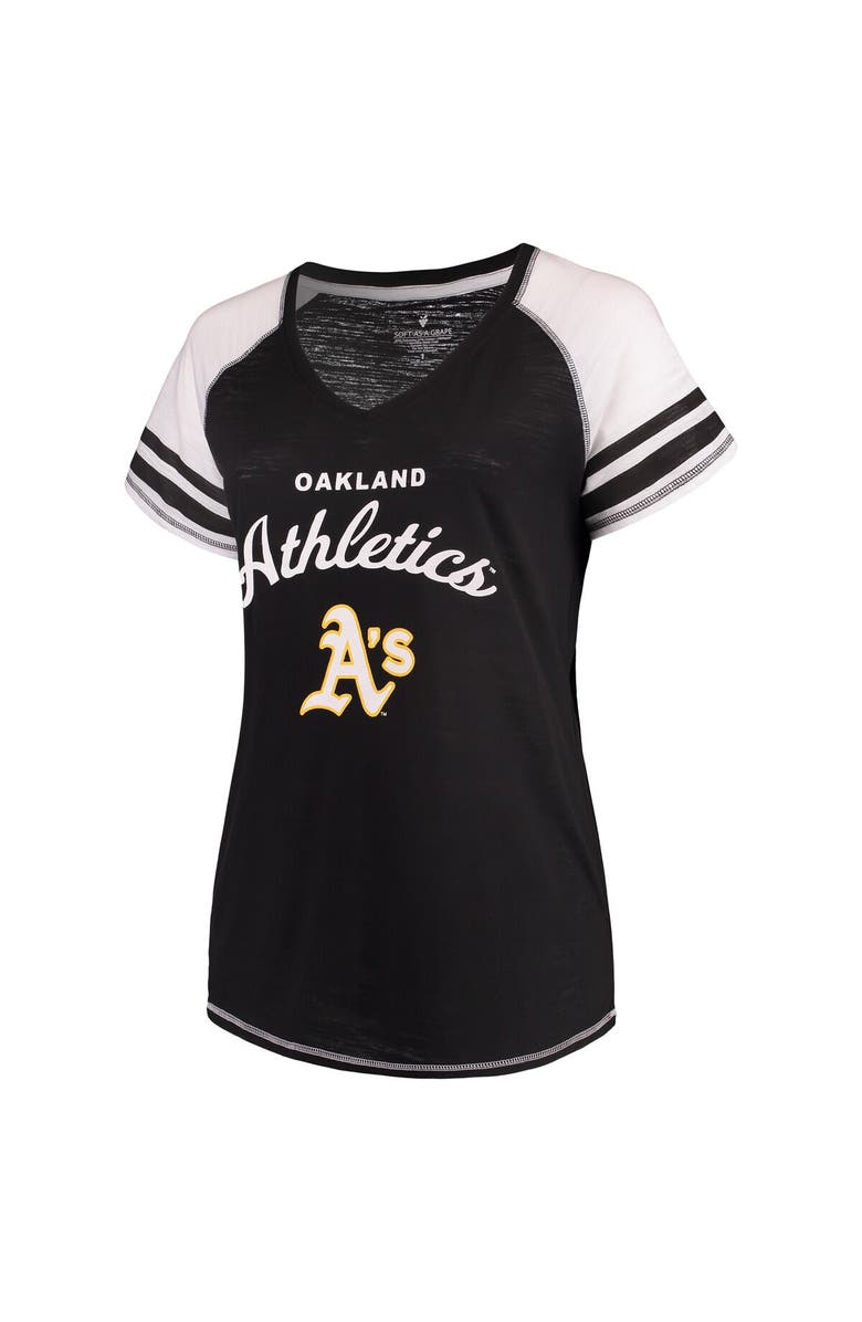 SOFT AS A GRAPE Women's Soft as a Grape Heather Gray Oakland Athletics Plus Sizes Three Out Color Blocked Raglan Sleeve T-Shirt, Alternate, color, 