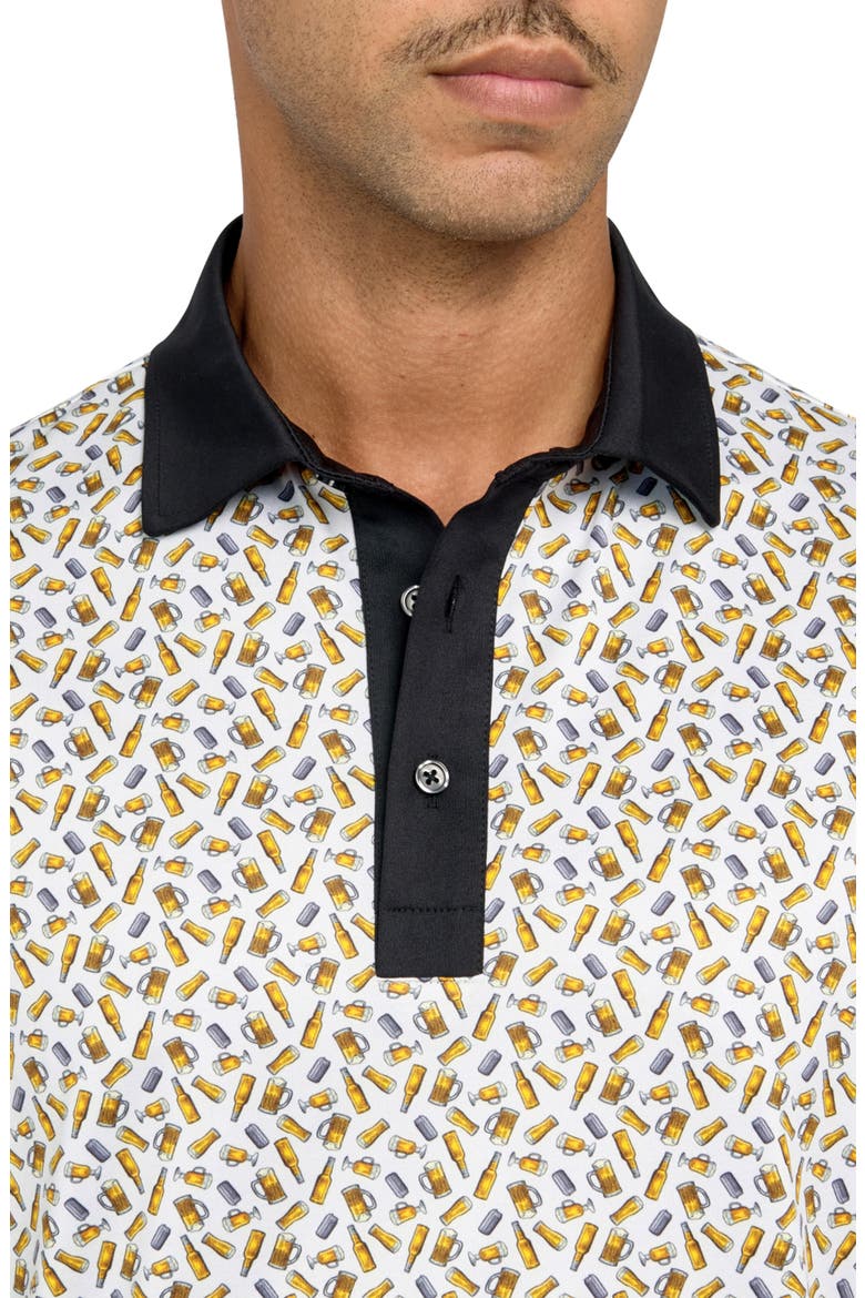 Regular Fit Micro Beers Print Recycled Performance Golf Polo, Alternate, color, WHITE/YELLOW