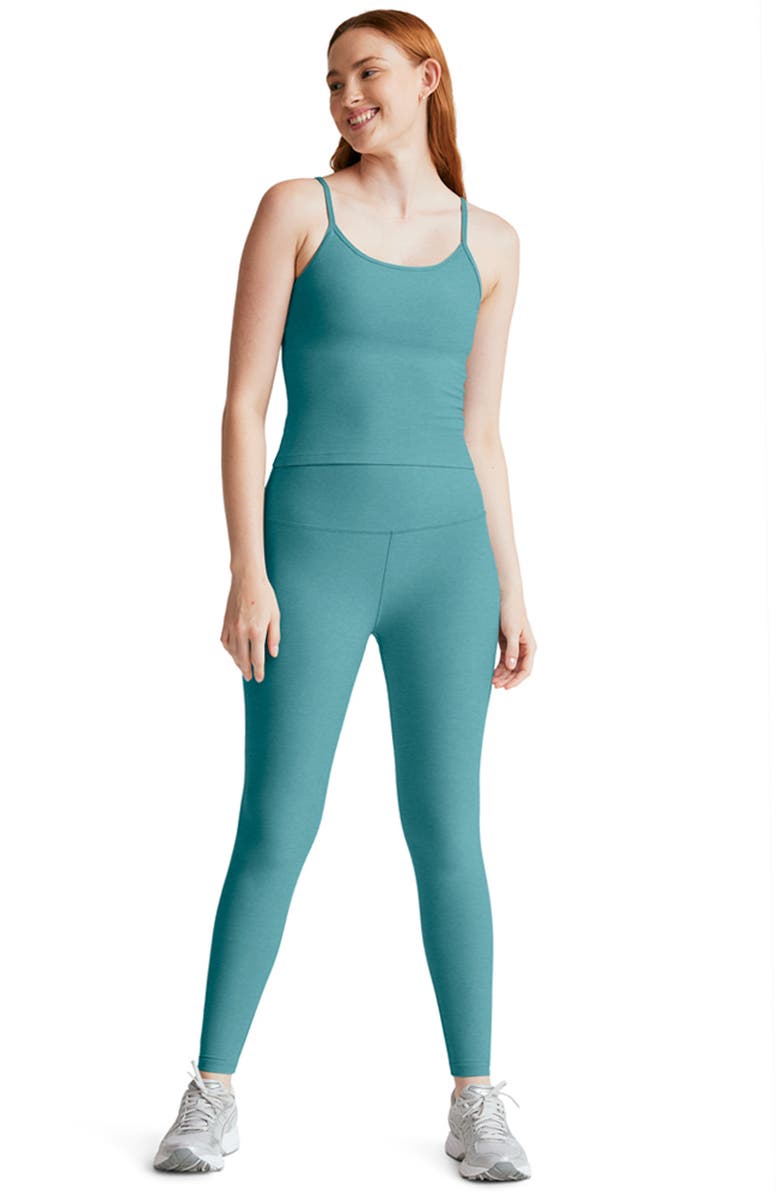 Beyond Yoga At Your Leisure Space Dye High Waist Midi Leggings, Alternate, color, Deep Aqua Heather