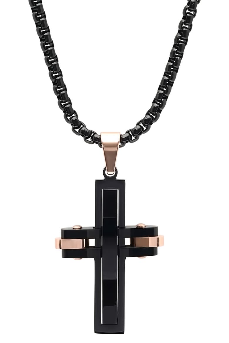 Two-Tone Cross Pendant Necklace, Main, color, BLACK