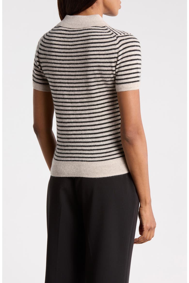 Stripe Cashmere Polo, Alternate, color, SAND HEATHER/ BLACK