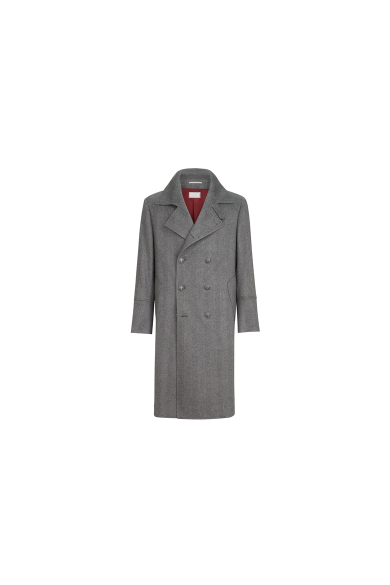 Cashmere chevron flannel one-and-a half breasted coat with metal buttons, Alternate, color, Medium Grey