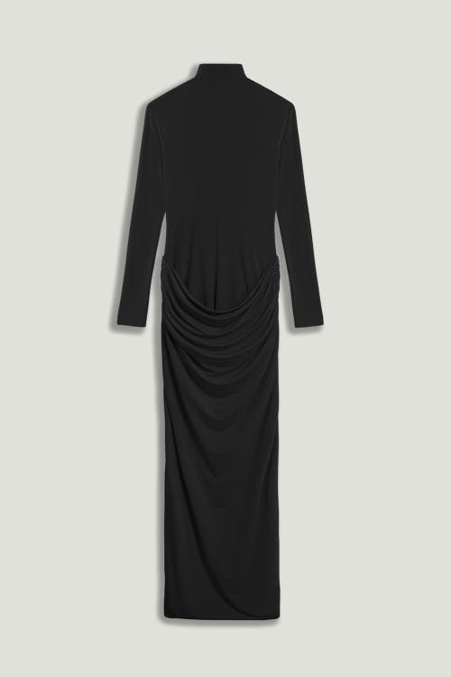 Nocturne High-neck Ruched Maxi Dress In Black