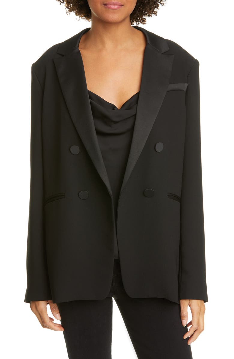 FRAME Satin Trim Tux Blazer, Main, color,