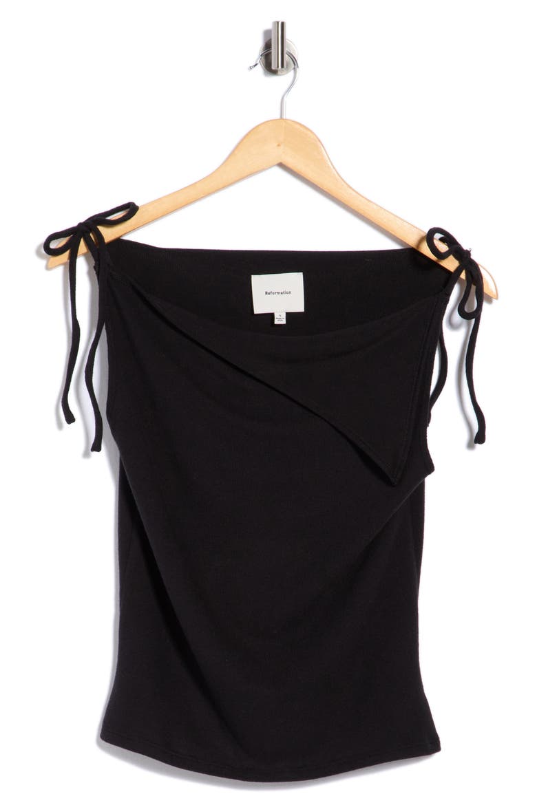 Emma Asymmetric Collar Knit Top, Alternate, color, BLACK