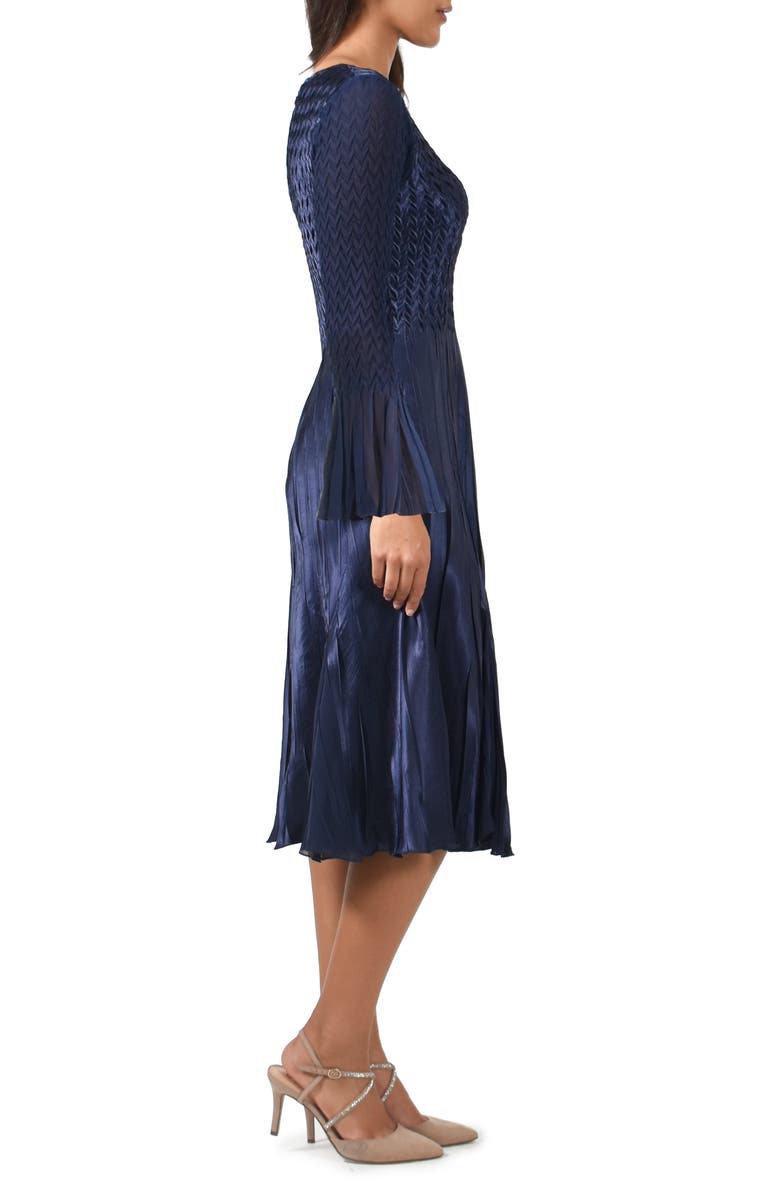 Komarov Long Bell Sleeve Charmeuse & Chiffon Midi Dress, Alternate, color, 