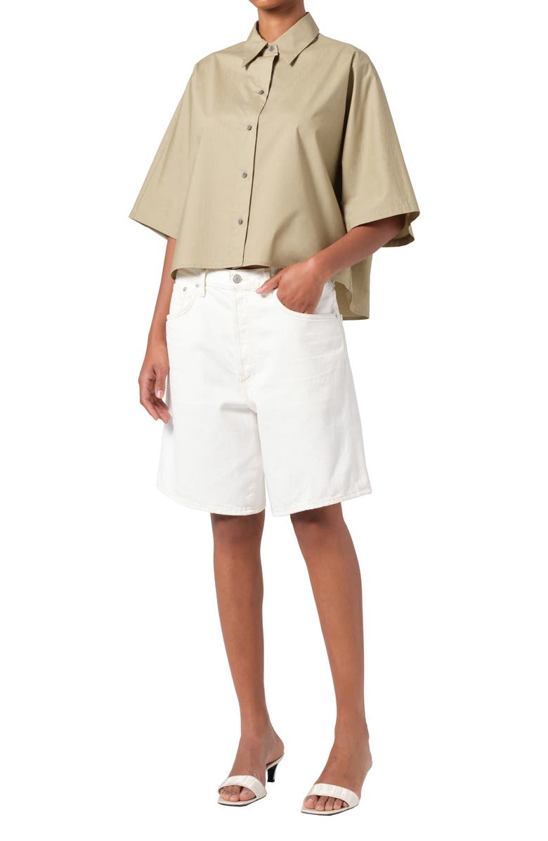 AGOLDE Merrin Short Sleeve Cotton Poplin Button-Up Shirt, Alternate, color, Cocoon