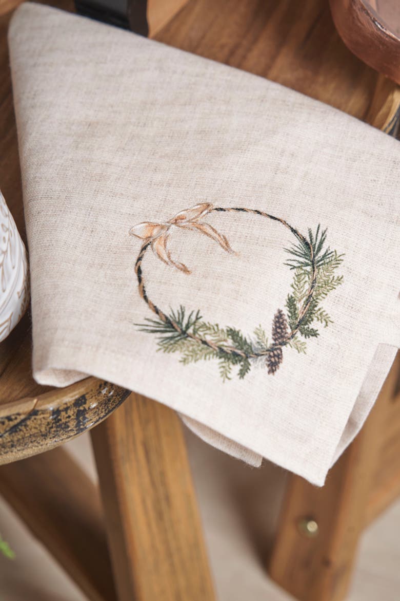 Pinecone Wreath 100% Cotton Handtowel, Alternate, color, Green