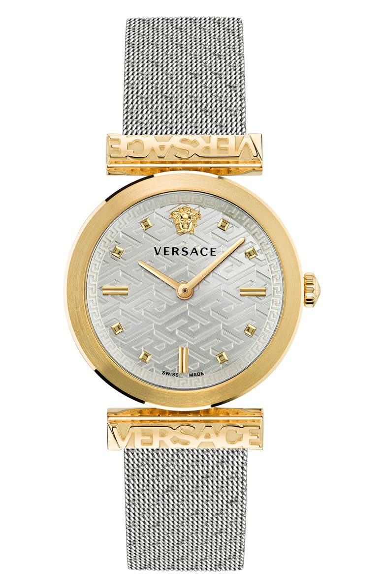 Versace Regalia Mesh Strap Watch, 34mm, Main, color, Two Tone