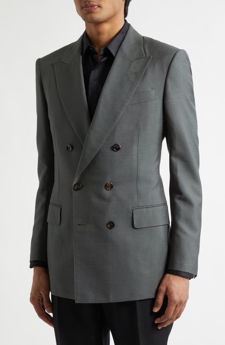 TOM FORD Dyllan Double Breasted Silk Canvas Sport Coat, Alternate, color, Pine Green/ Grey