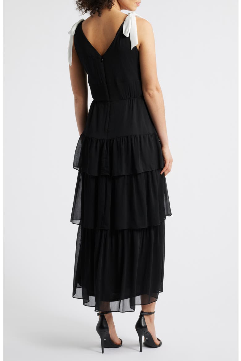 Contrast Bow Detail Tiered Dress, Alternate, color, BLACK WHITE