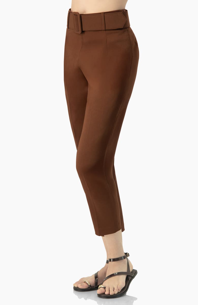 IVONNE Straight-Leg Gabardine Pants with Belt, Alternate, color, Brown