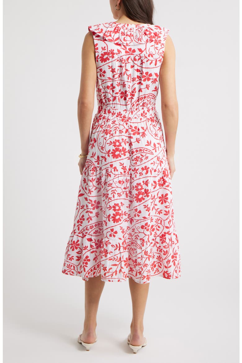 Ruffle Sleeveless Tiered Cotton Midi Dress, Alternate, color, WHITE- RED FLOWER PAISLEY