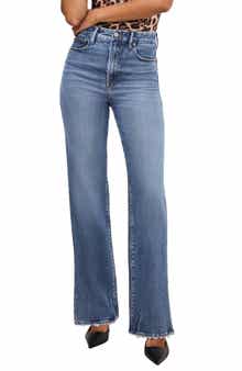 Good American SoftTech Good Boy Slit Hem High Waist Straight Leg Jeans