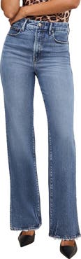 Good American SoftTech Good Boy Slit Hem High Waist Straight Leg Jeans