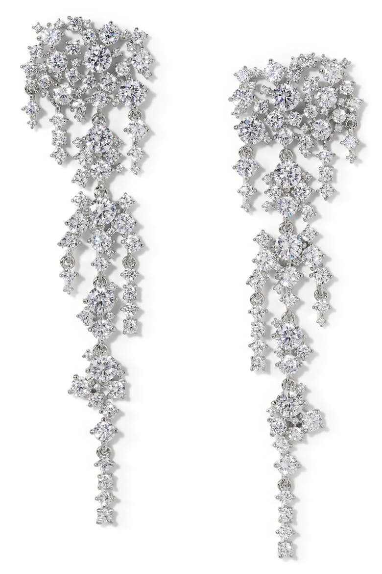 Starlight Cluster Cubic Zirconia Chandelier Earrings, Main, color, RHODIUM