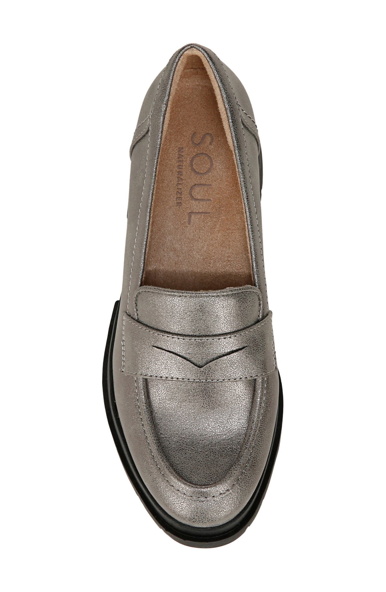 SOUL NATURALIZER Ophelia Lug Sole Penny Loafer, Alternate, color, Pewter Faux Leather