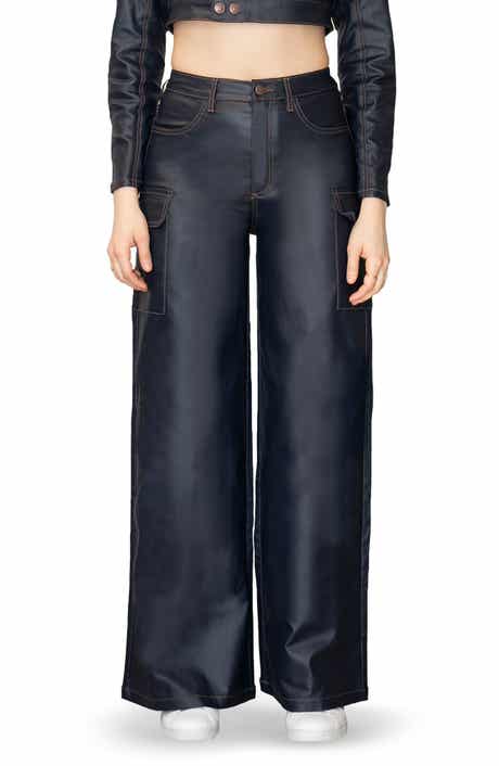 Madden Girl Coated High Waist Cargo Wide Leg Jeans