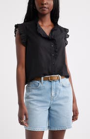 Caslon® Ruffle Sleeve Cotton Blend Top