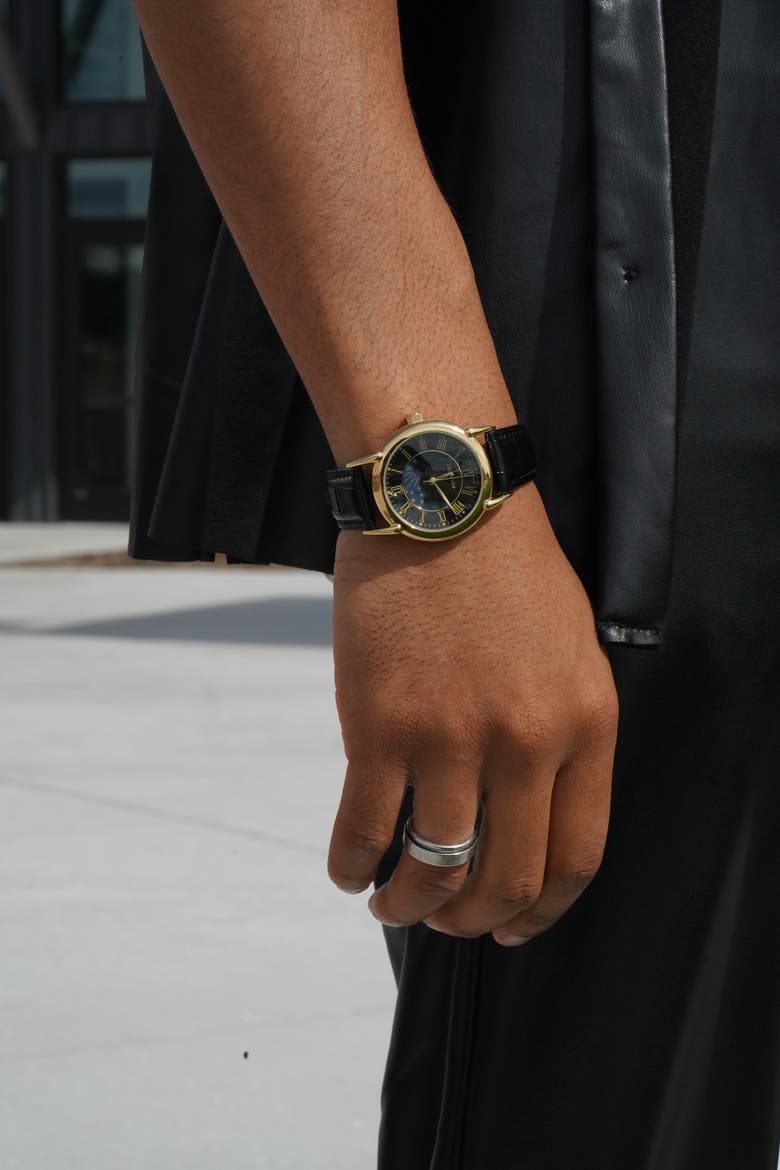 Sun-Moon Vintage Leather Strap Watch - 40MM, Alternate, color, Black