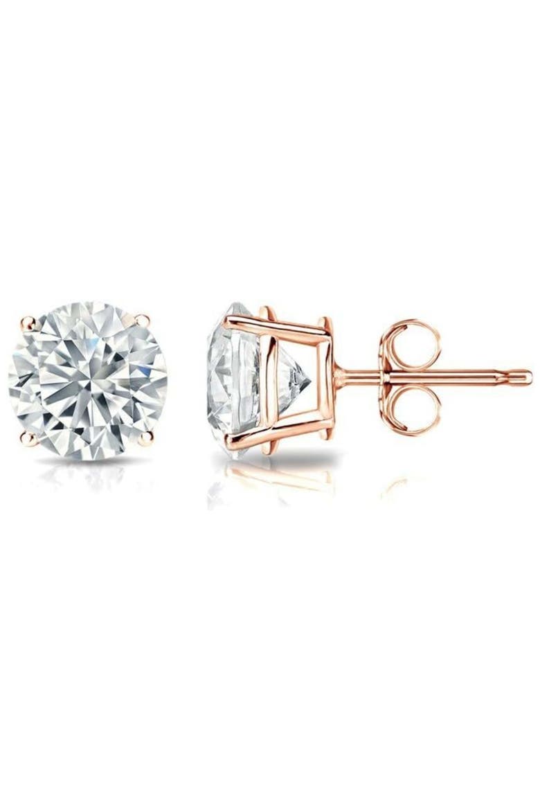 14k Rose Gold Lab-Grown Round Diamond 4-Prong Stud Earrings, Main, color, 9 Carat Rose Gold