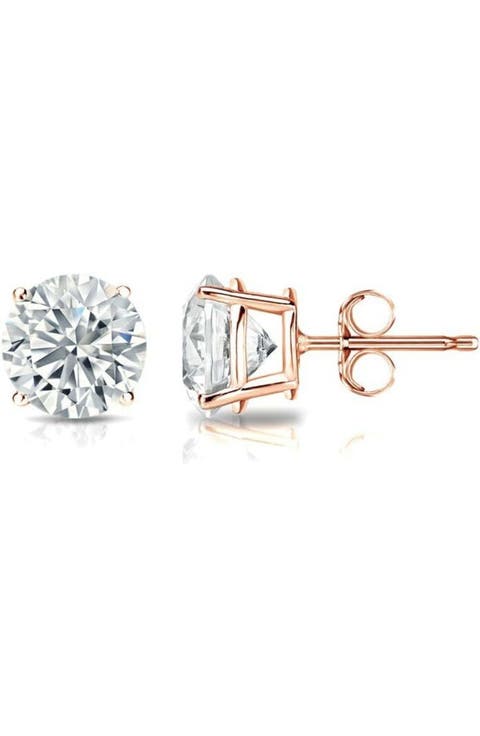 14k Rose Gold Lab-Grown Round Diamond 4-Prong Stud Earrings