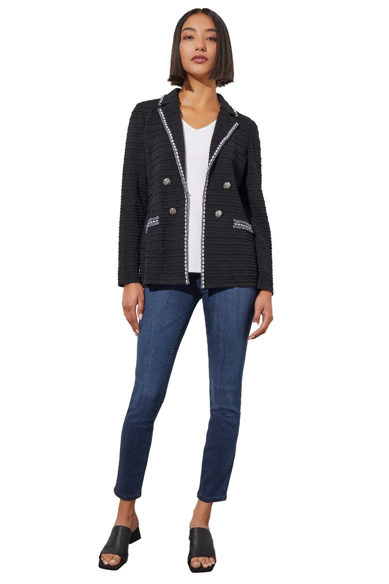 Contrast Trim Textured Knit Blazer, Alternate, color, BLACK/ WHITE