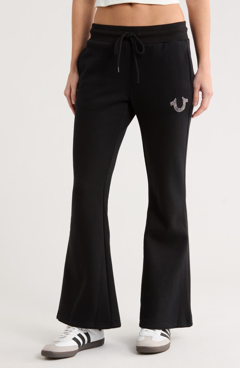 True Religion Crystal Logo Flare Sweatpants, Main, color, Jet Black