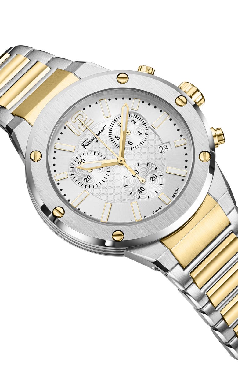 FERRAGAMO F-80 Two-Tone Bracelet Strap Chronograph Watch, 42mm, Alternate, color, Two Tone
