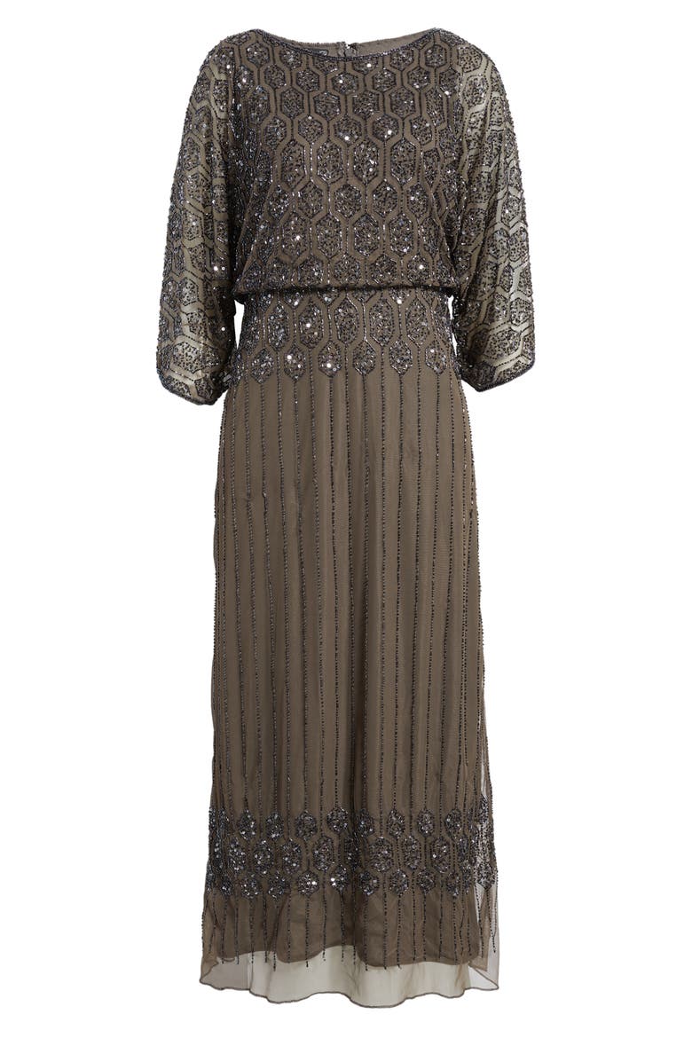Beaded Blouson Split Sleeve Gown, Alternate, color, ALUMINUM
