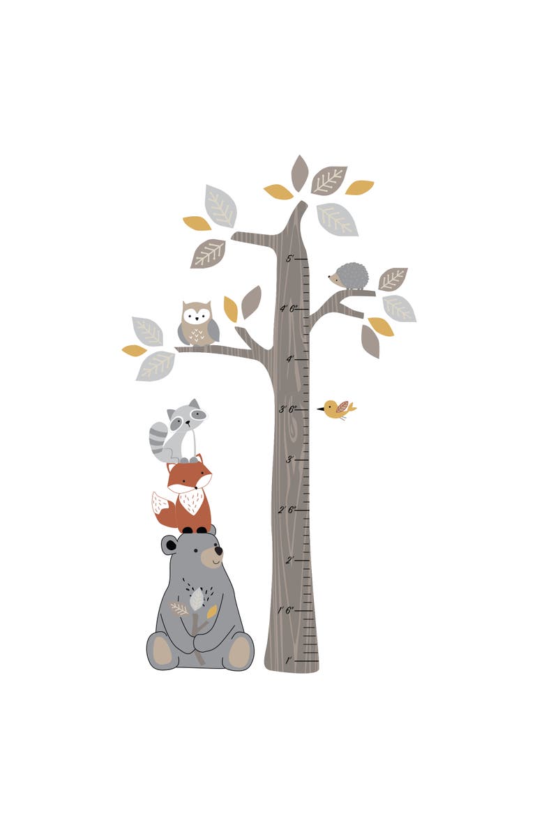 Lambs & Ivy Woodland Forest Tree with Animals Kids Growth Chart Wall Decals, Main, color, Brown