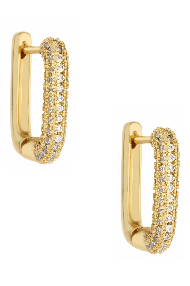 Pavé Crystal Square Huggie Earrings, Alternate, color, GOLD