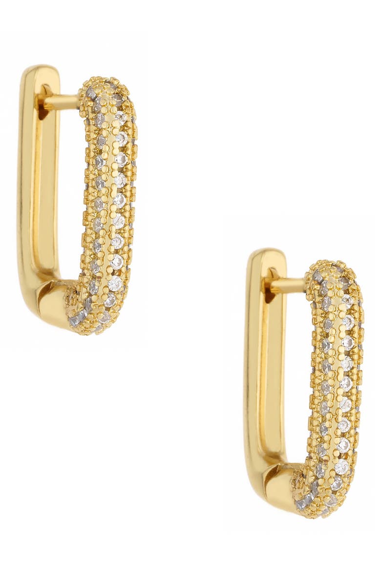 Ettika Pavé Crystal Square Huggie Earrings, Alternate, color, Gold