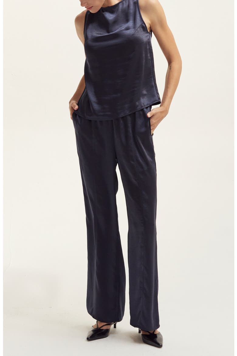 Crushed Satin Pull-On Pants, Alternate, color, Midnight Blue